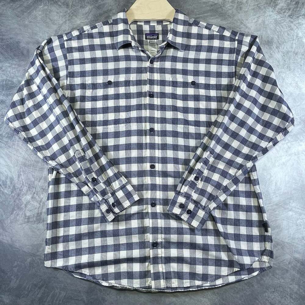 Patagonia Organic Cotton Flannel Button-Up Shirt Size L Blue Plaid